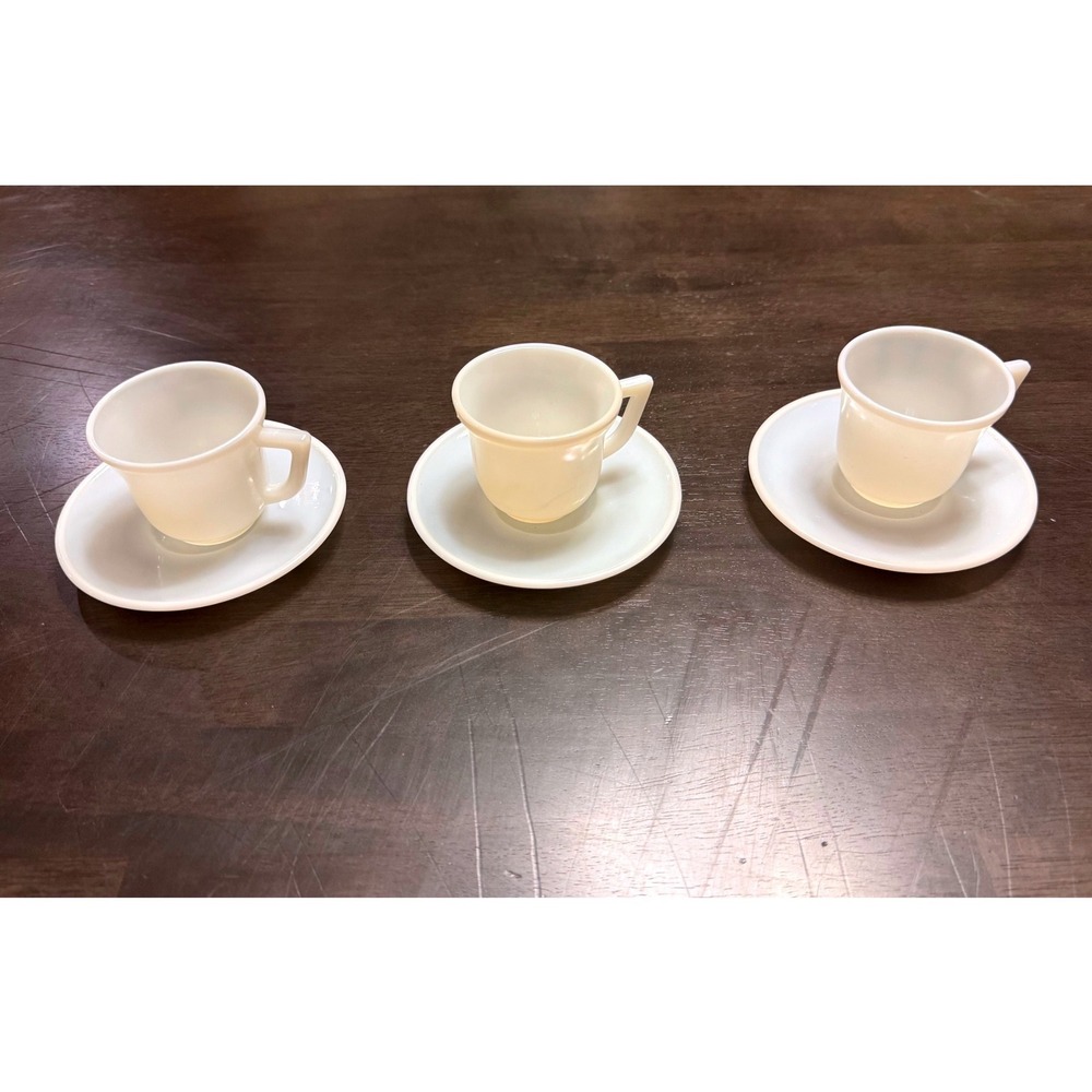 Vintage mini teacups, white milk glass, mid-century collectible set